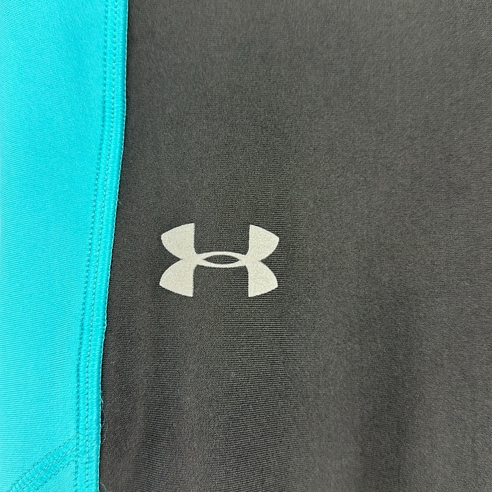 🏷️ UNDER ARMOUR Mileage Heatgear Compression Tights LARGE Gray/Aqua Blue EUC - Picture 4 of 9